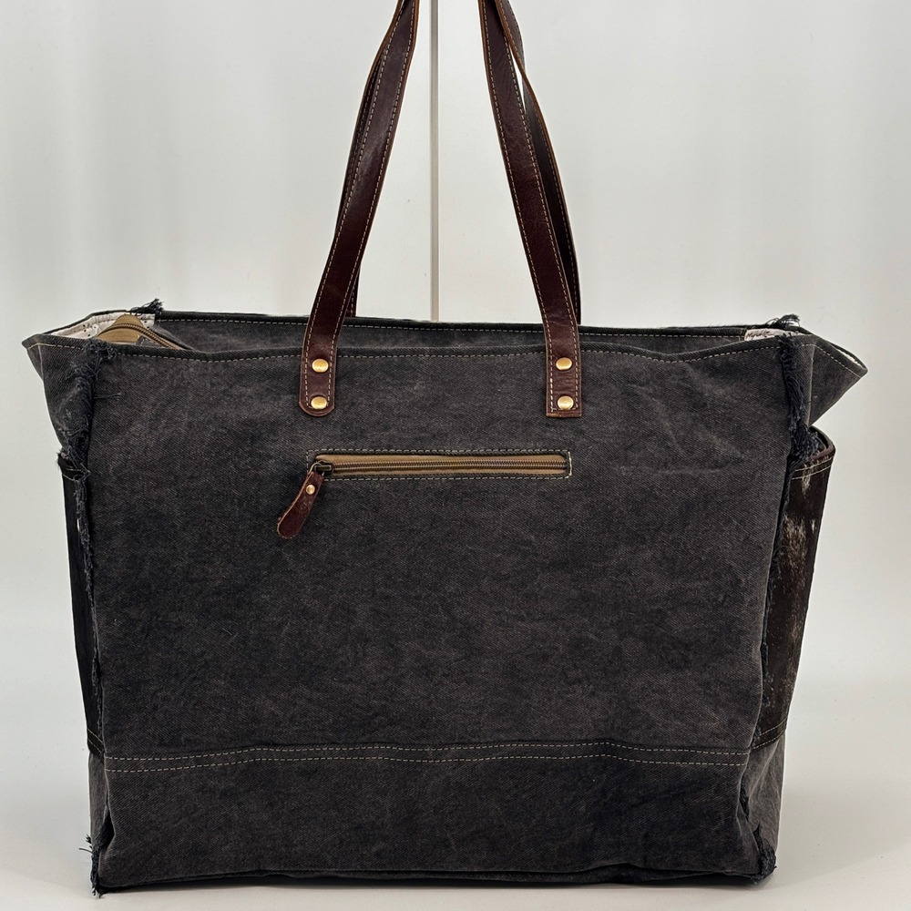 Myra Bag Cartwright Tote Bag Womens Large Black Cowhide Hand-Tooled S-7870 - Picture 5 of 12